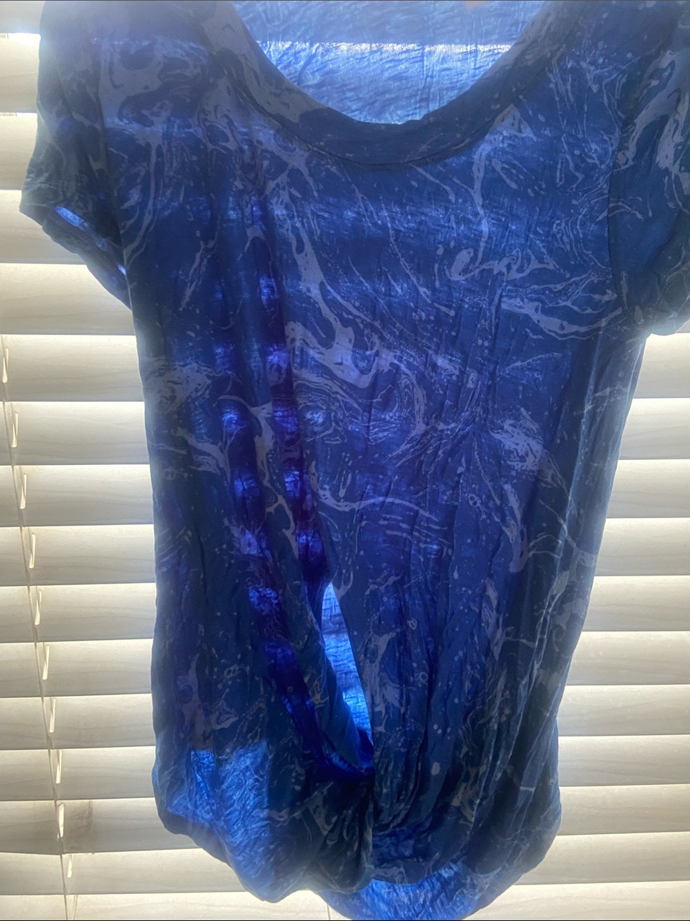 Skinnygirl Blue Marble-Print Women’s Short Sleeve Top